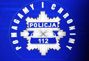 Policyjna gwiazda z napisem pomagamy i chronimy, Policja 112