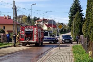 Policjanci zabezpieczają drogę