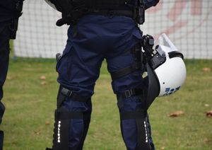 Policjant podczas zabezpieczenia meczu