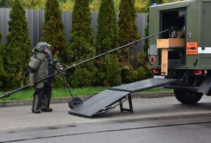 Żołnierz saper przy samochodzie