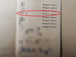 Wydruk z badania na THC
