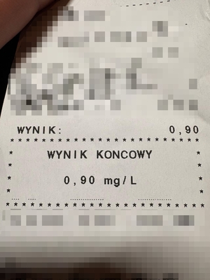 Wynik badania na alkohol