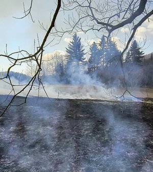 pożar łąki w Bystrem