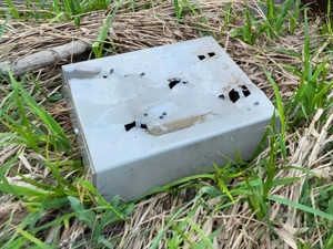metalowa kasetka w trawie