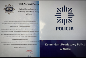 podziękowania dla posterunkowego norberta florka policjanta wydziału ruchu drogowego za wzorową postawę podczas udzielenia pomocy poszkodowanemu w zdarzeniu drogowym