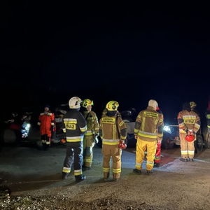 Poszukiwanie osoby w kompleksie leśnym przez służby.