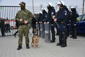 Policjanci podczas zabezpieczenia meczu